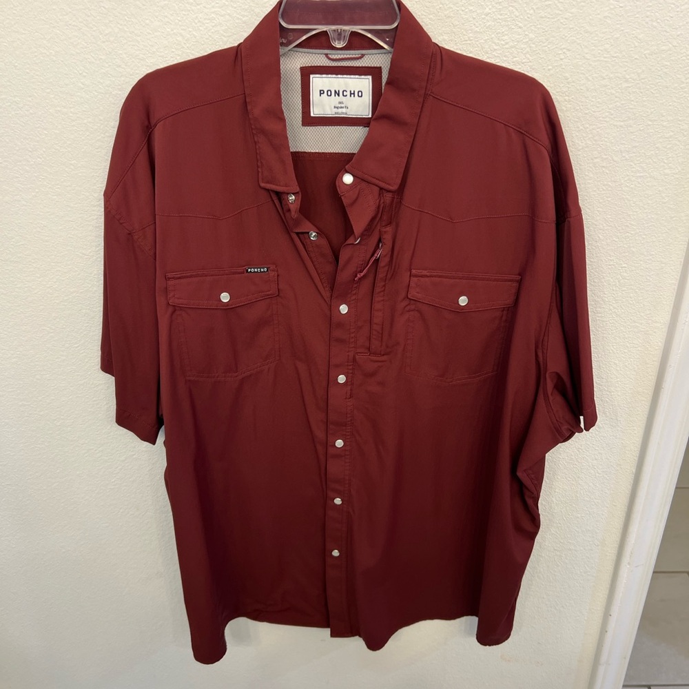 Men's Poncho Outdoors Maroon Pearl Snap Shirt